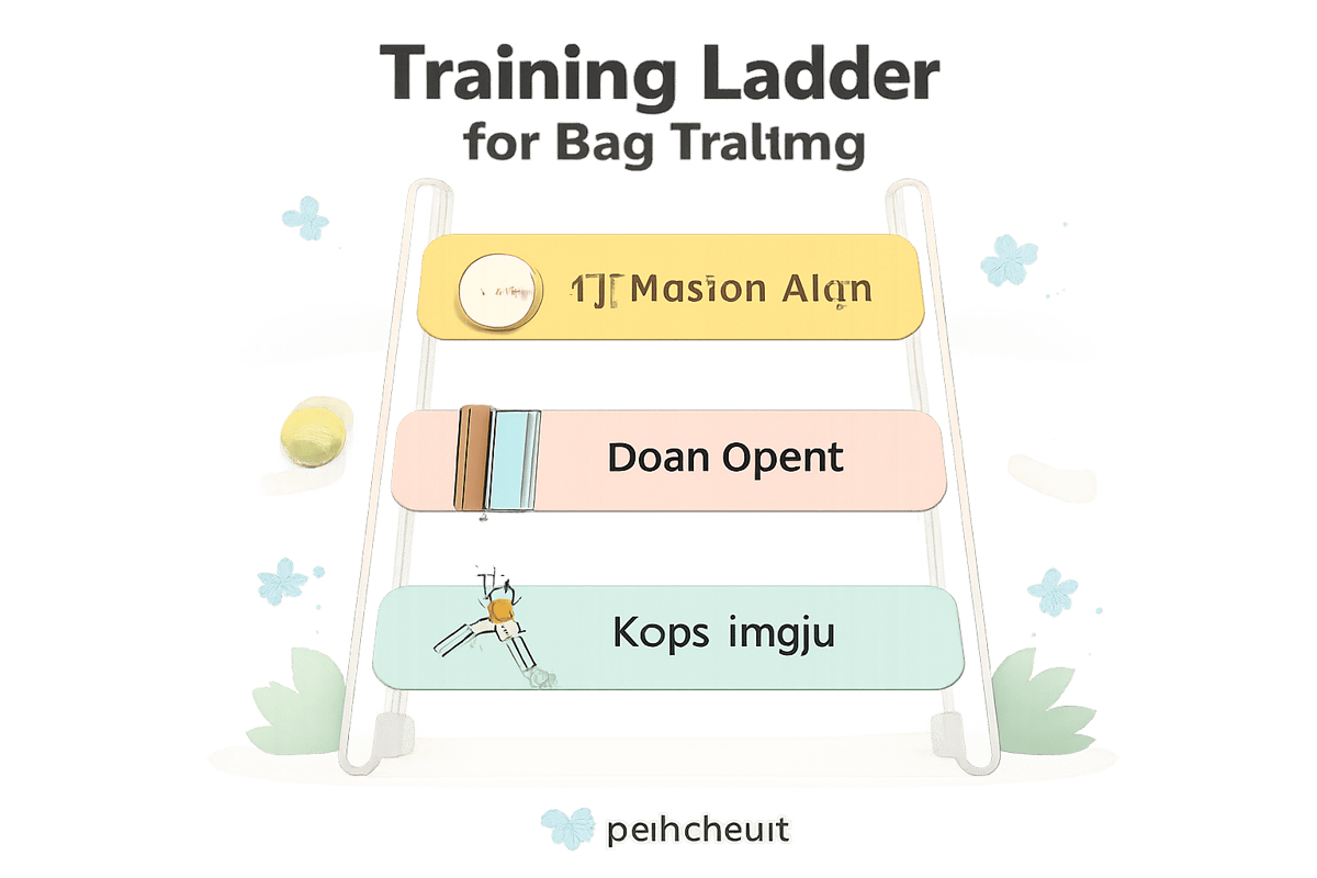 Step-by-step desensitization hierarchy showing training progression from keys jingle to 10 minutes alone